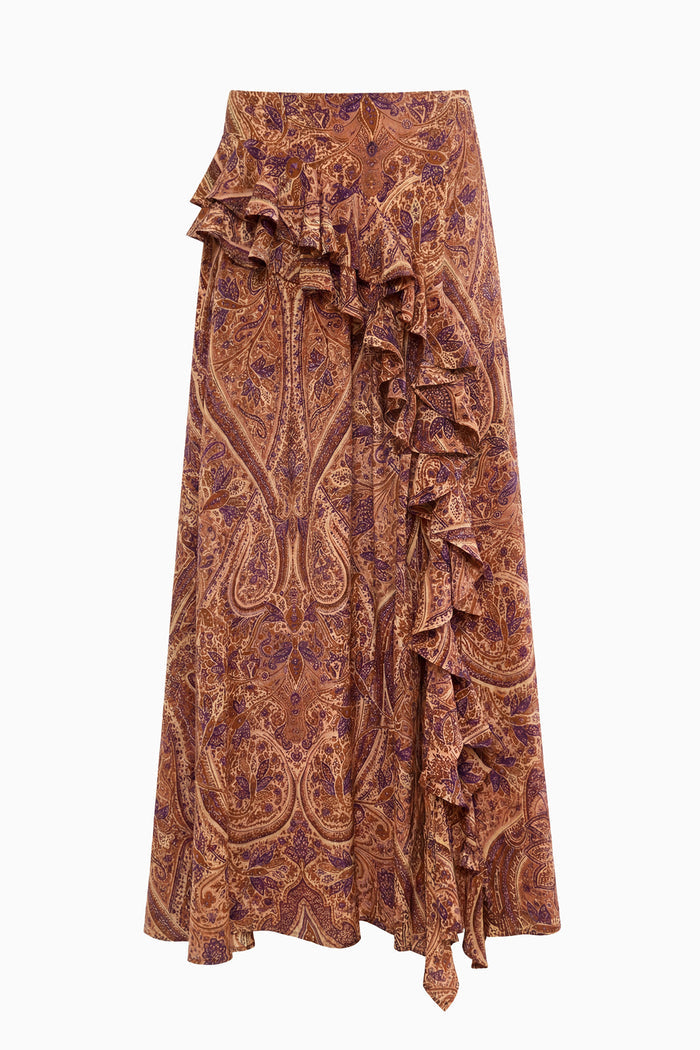 Riele Cascading Ruffle Silk Skirt - Rosette