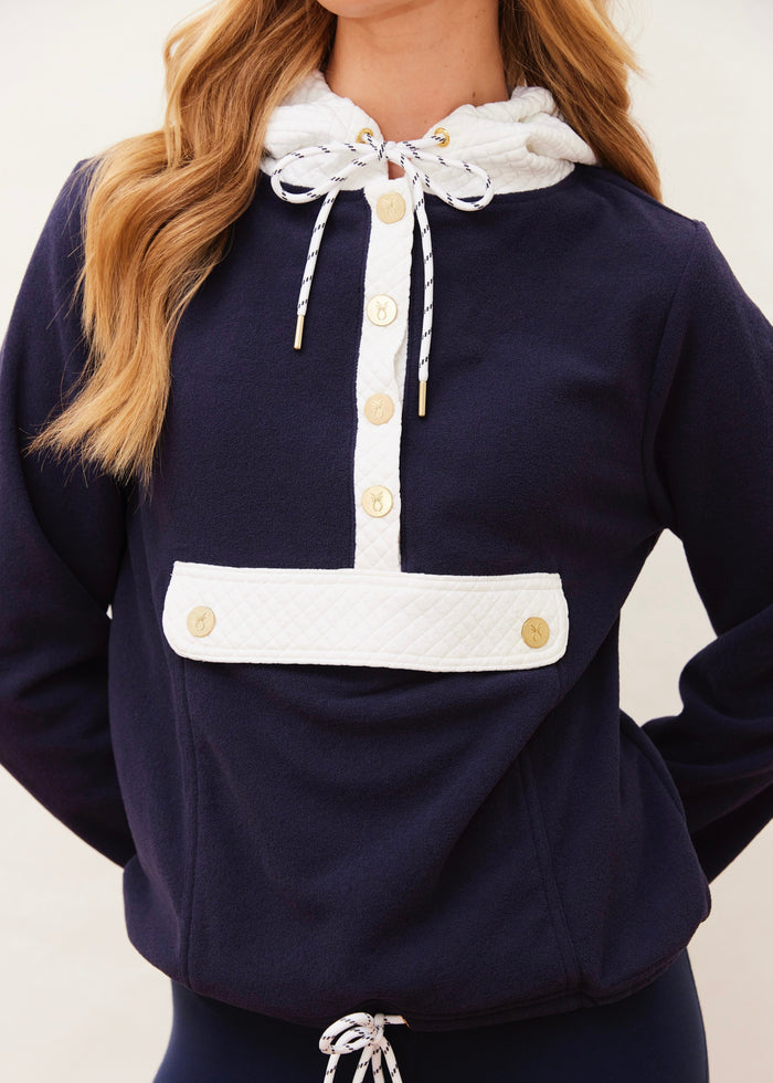 Riley Hoodie in Terry Fleece (Navy/White)