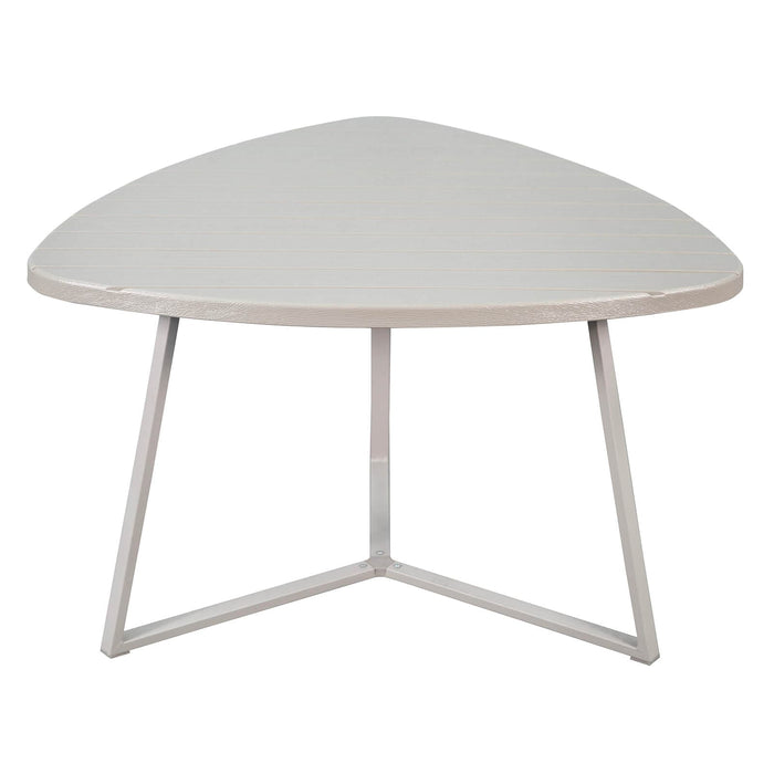 Triangular shape beige picnic table on a white background