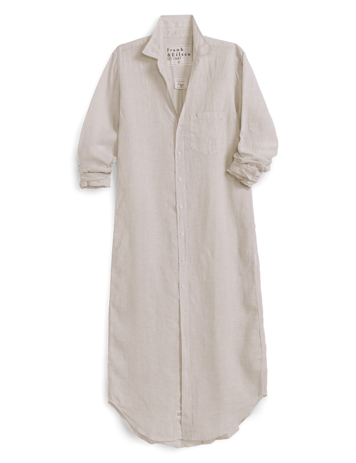 Long beige striped shirt dress on a transparent background