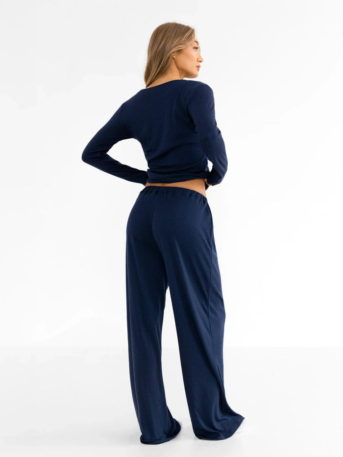 Rosie Pointelle Trousers - Light Navy