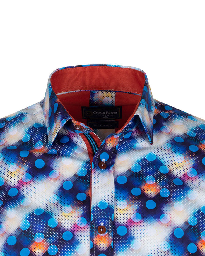 Royal Blue Polka Dotted Cotton Shirts For Men-Makrom