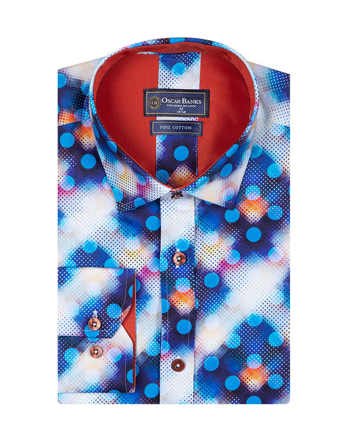 Royal Blue Polka Dotted Cotton Shirts For Men-Makrom
