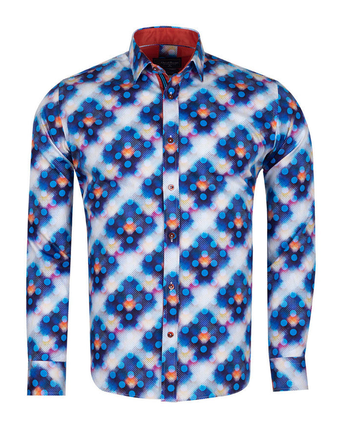 Royal Blue Polka Dotted Cotton Shirts For Men-Makrom