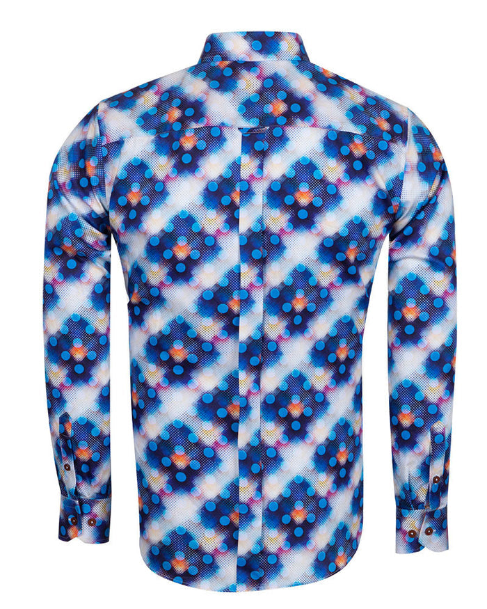 Royal Blue Polka Dotted Cotton Shirts For Men-Makrom