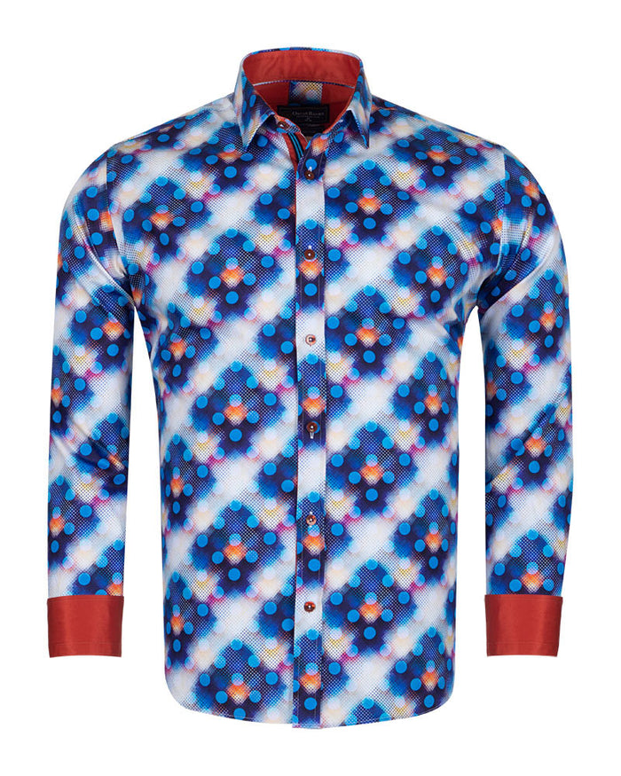 Royal Blue Polka Dotted Cotton Shirts For Men-Makrom