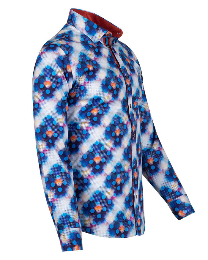Royal Blue Polka Dotted Cotton Shirts For Men-Makrom