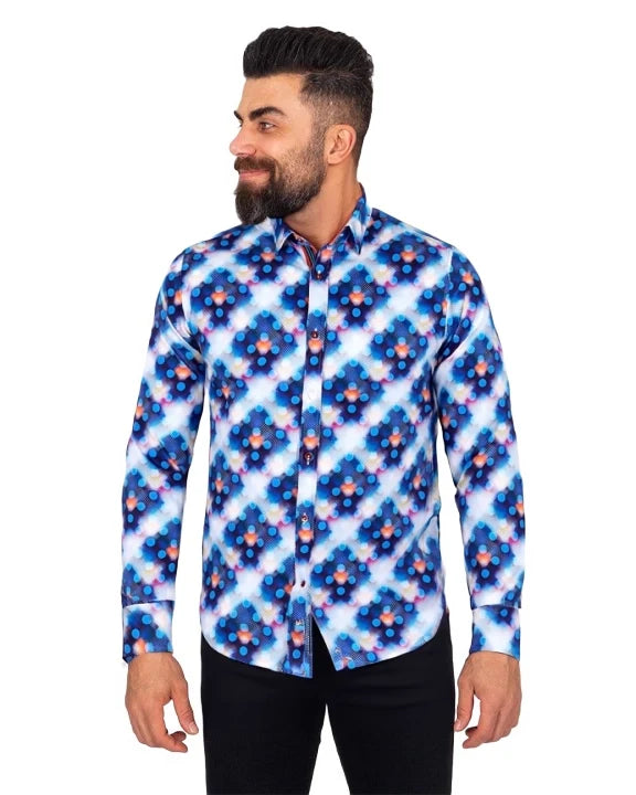 Royal Blue Polka Dotted Cotton Shirts For Men-Makrom