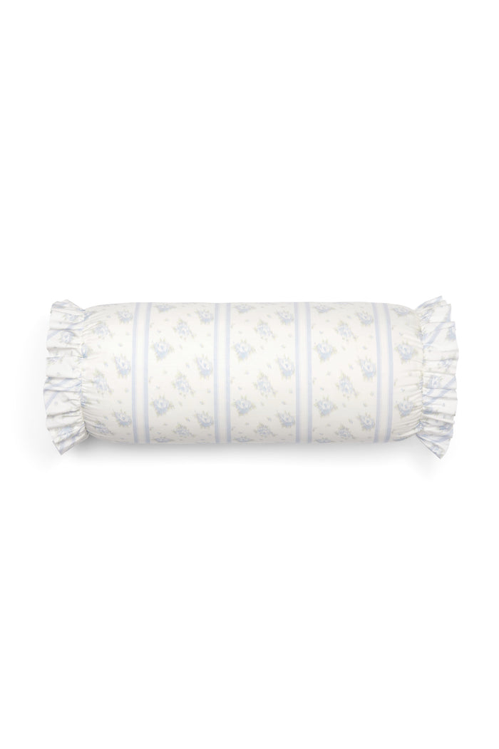 Blue ruffle bolster pillow