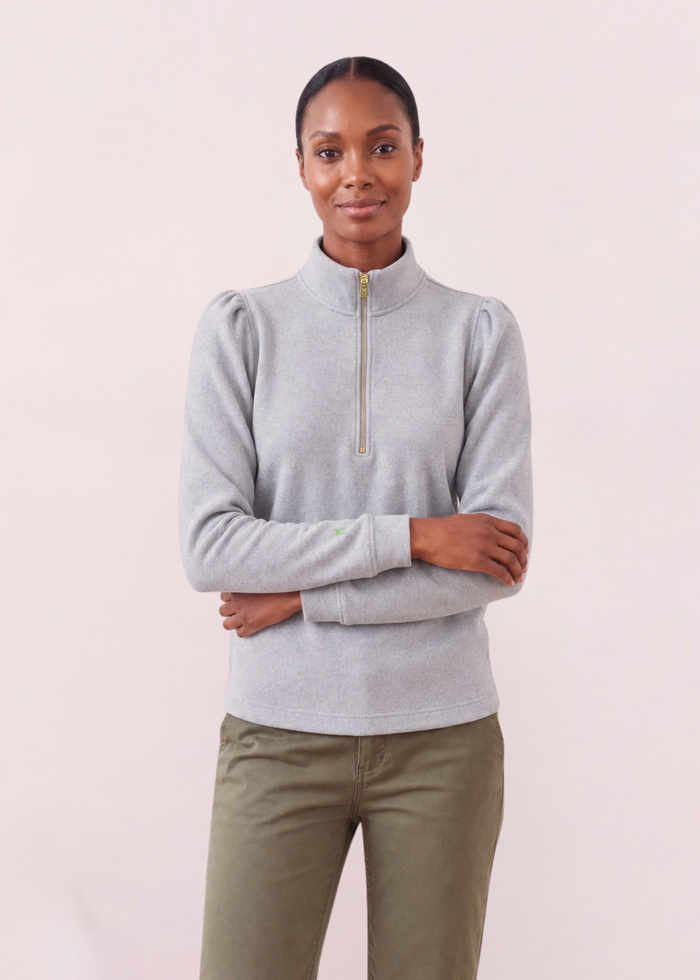 Sabrina Puff Sleeve Pullover in French Terry (Heather Grey)