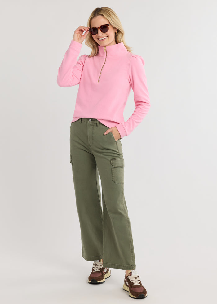 Sabrina Puff Sleeve Pullover in Terry Fleece (Prism Pink)