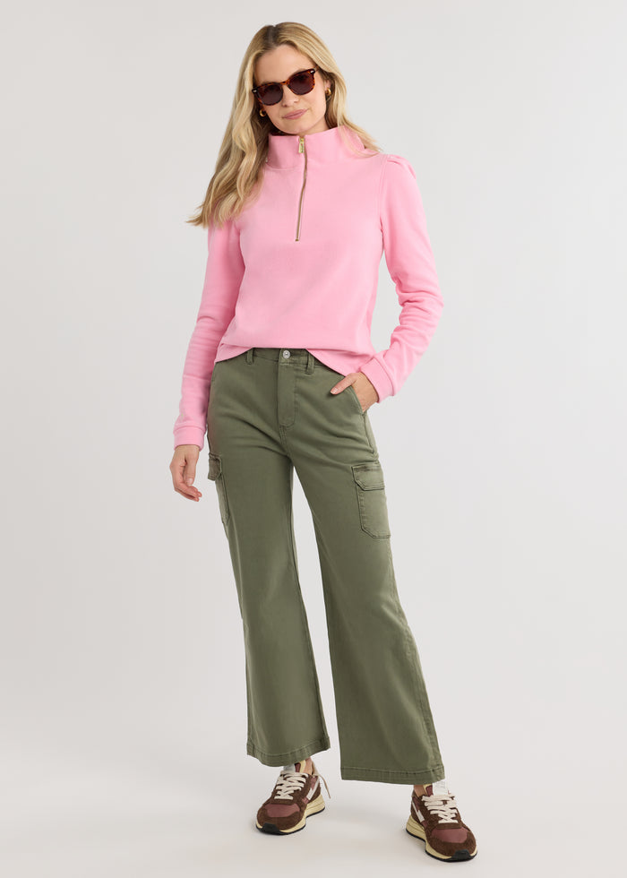 Sabrina Puff Sleeve Pullover in Terry Fleece (Prism Pink)