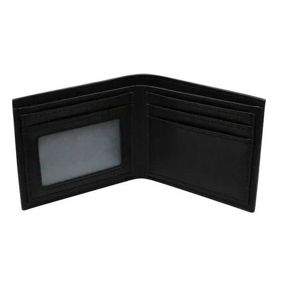 Black leather wallet on a white background