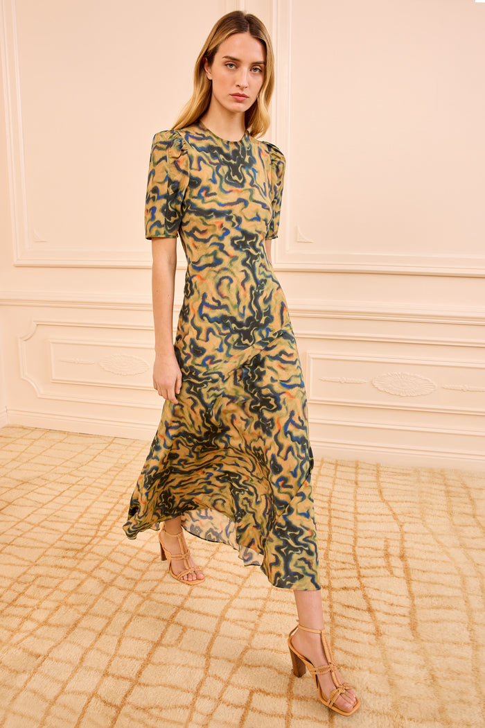 Geode Print Silk Crepe Samar Dress - Side Angle | Ulla Johnson