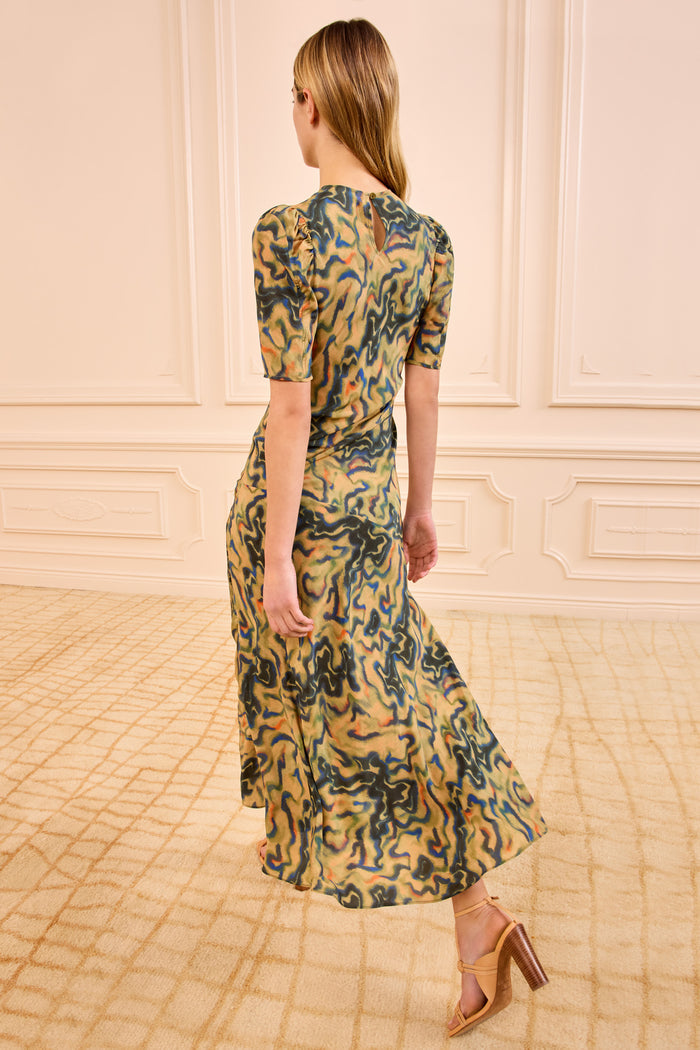 Samar Silk Dress Geode Print - Back View Keyhole Detail | Ulla Johnson