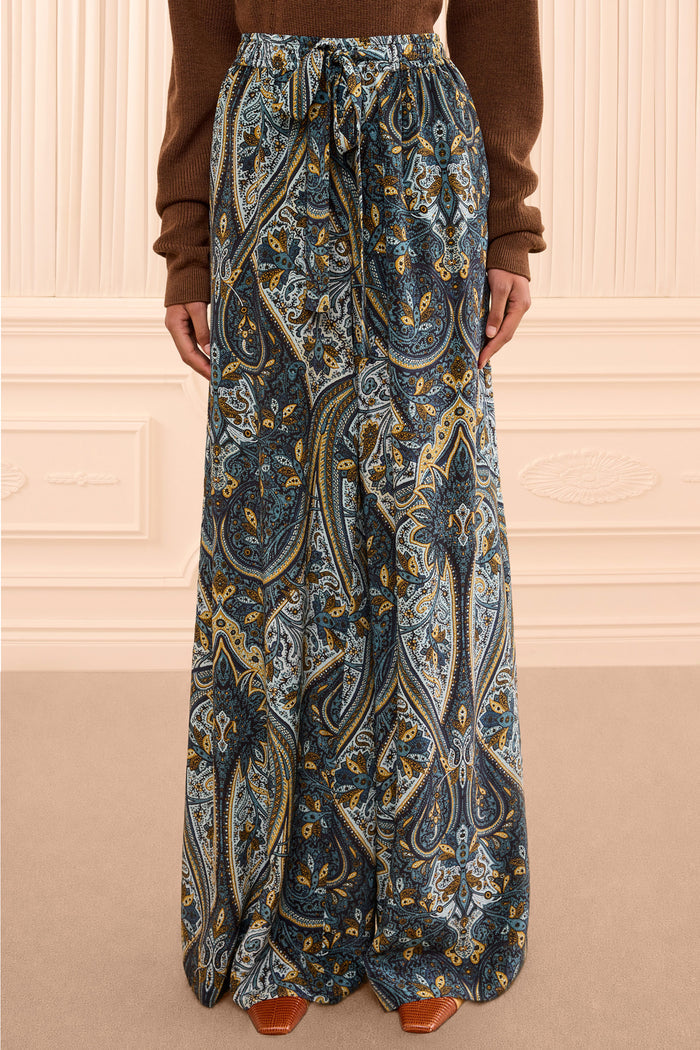 Sawyer Wide Leg Silk Pant - Prussian