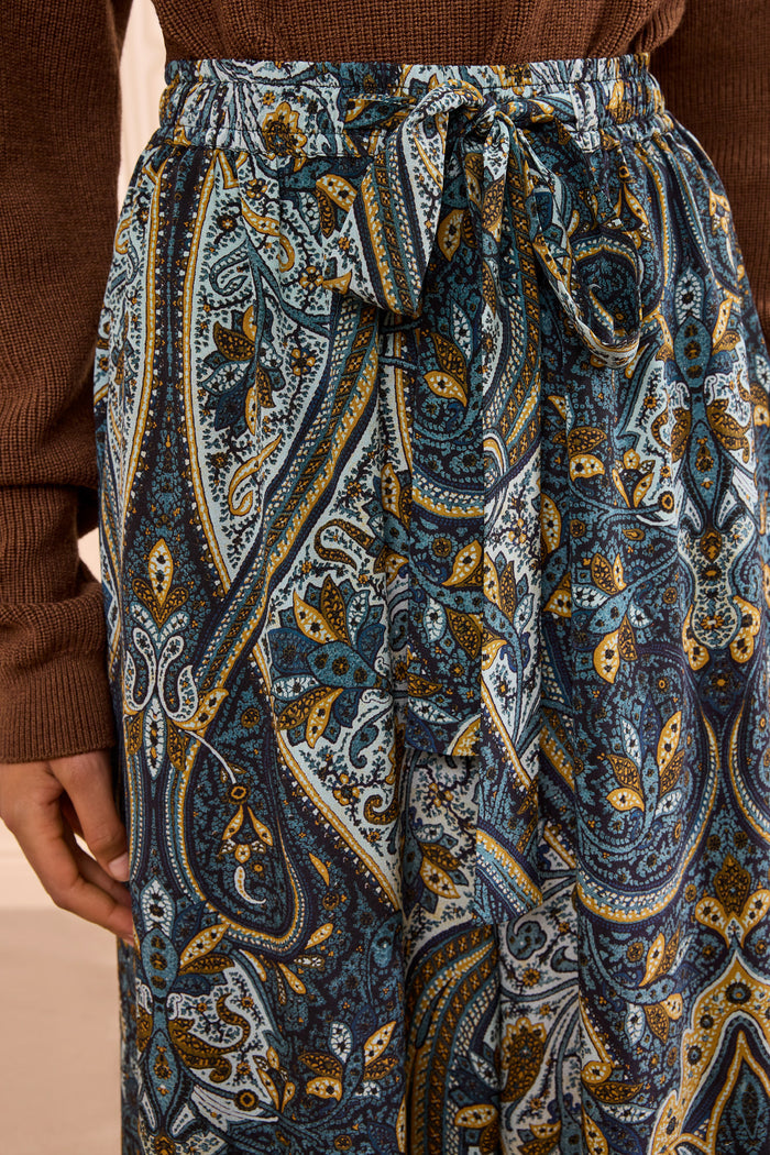 Sawyer Wide Leg Silk Pant - Prussian