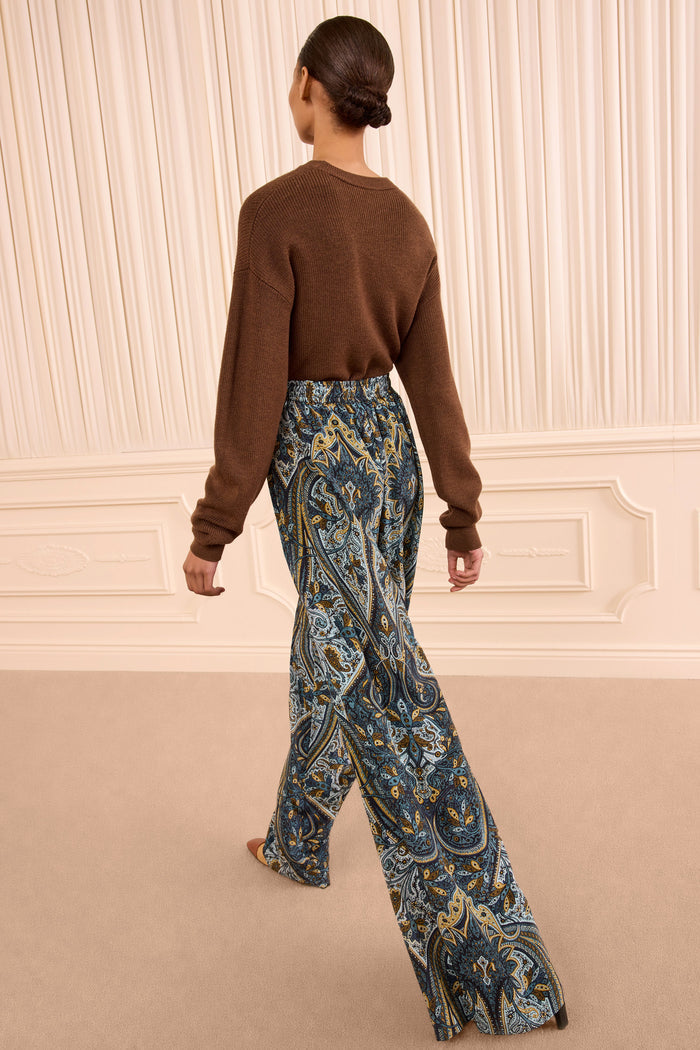 Sawyer Wide Leg Silk Pant - Prussian