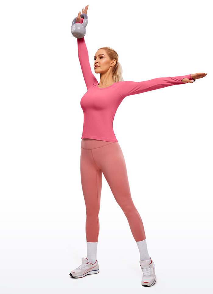 CRZ YOGA Women's Running Quick Dry Shirts Seamless Long Sleeves Raspberry Sorbet