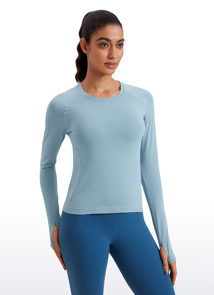 CRZ YOGA Women's Running Quick Dry Shirts Seamless Long Sleeves Pure Blue