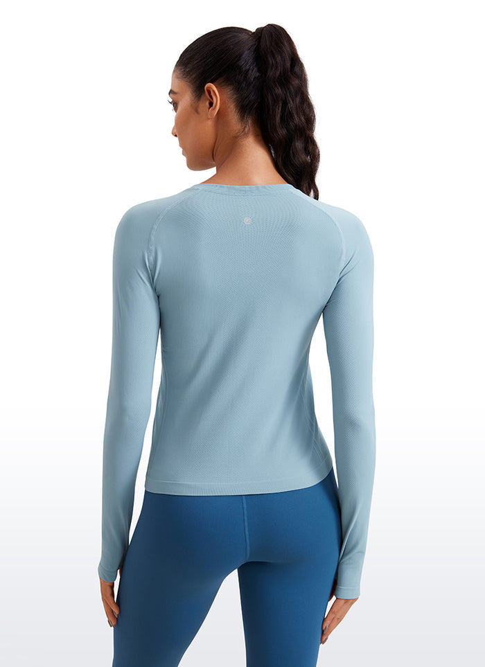 CRZ YOGA Women's Running Quick Dry Shirts Seamless Long Sleeves Pure Blue