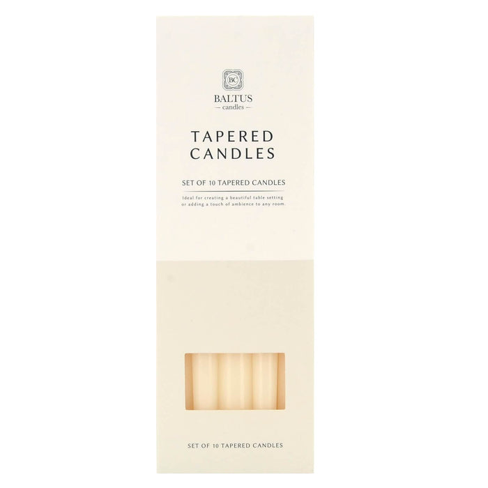 Pack of 10 ivory tapered candles from Baltus brand