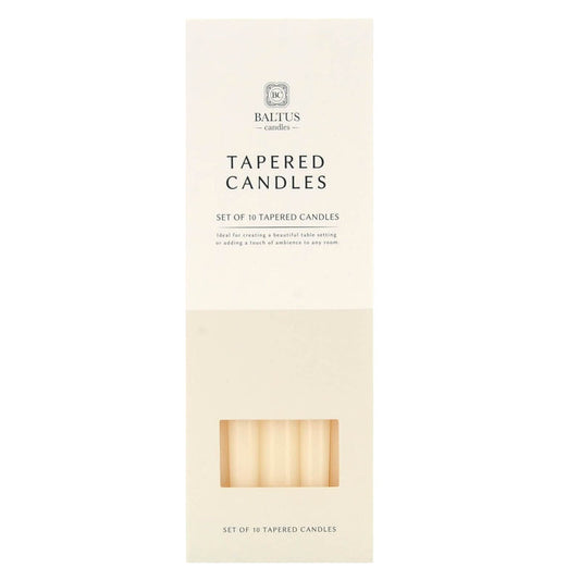 Pack of 10 ivory tapered candles from Baltus brand