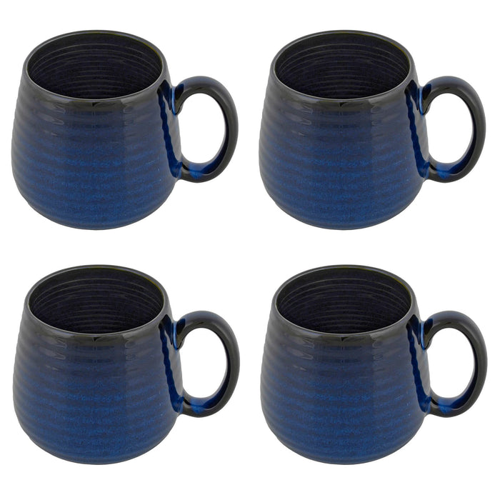 Set of 4 Large Coffee Mugs Rippled Ombre Blue Green New Bone China