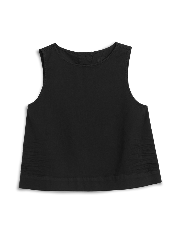 Black sleeveless top on a white background