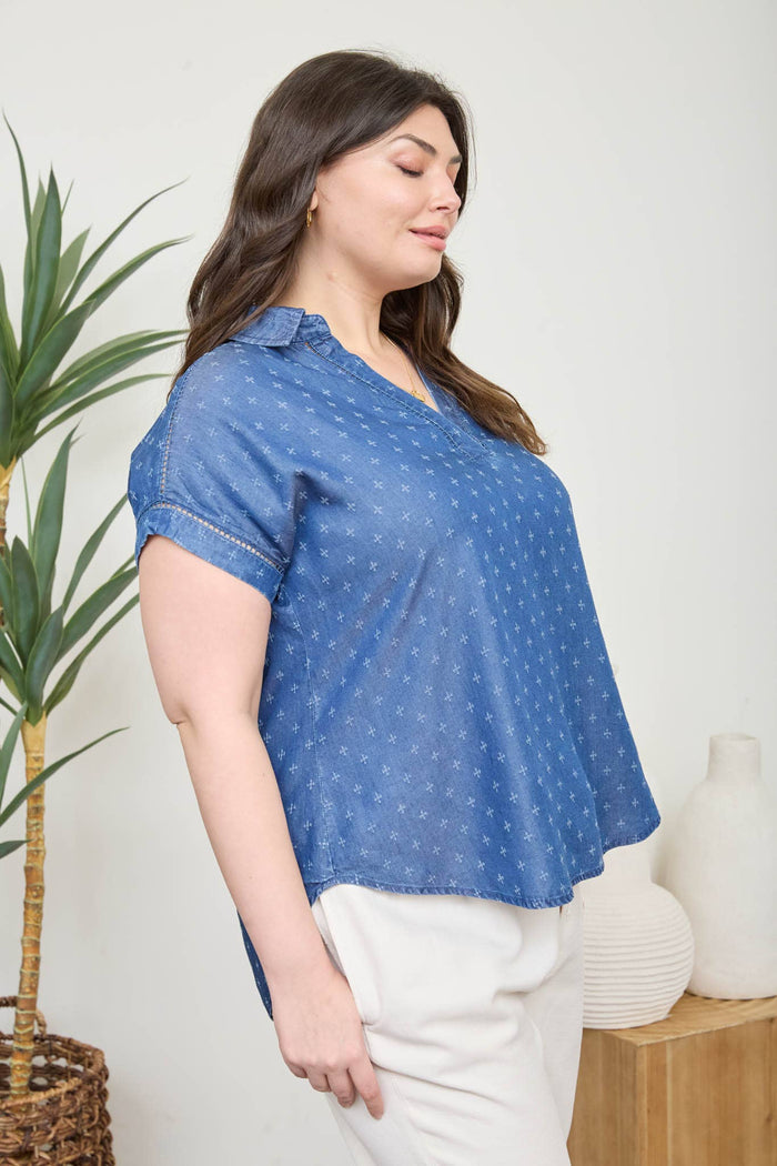 SHORT SLEEVE CHAMBRAY TOP