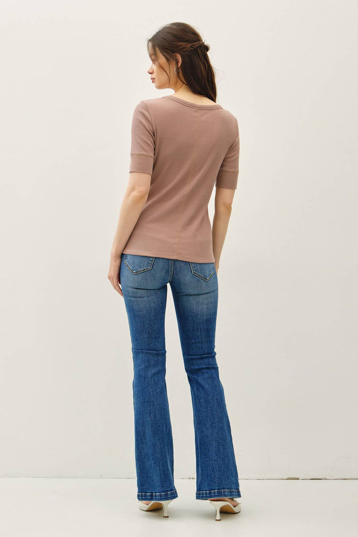 SHORT SLEEVE HENLEY NECK TOP