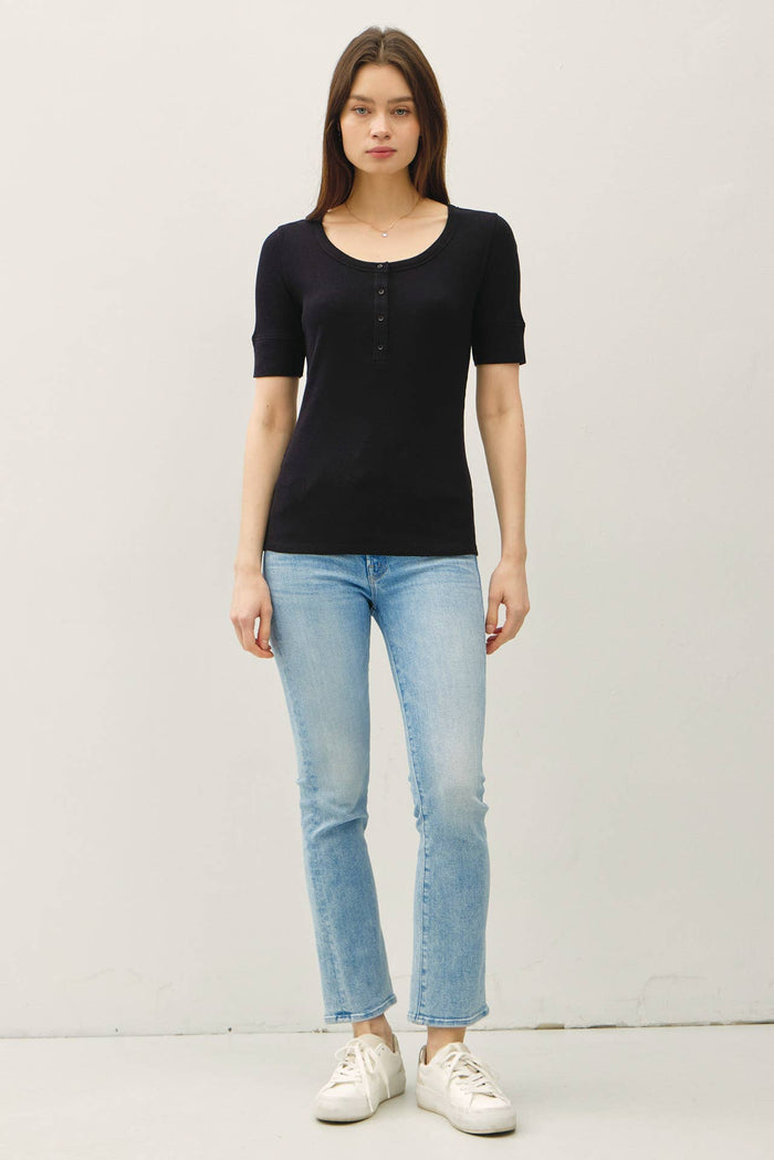 SHORT SLEEVE HENLEY NECK TOP