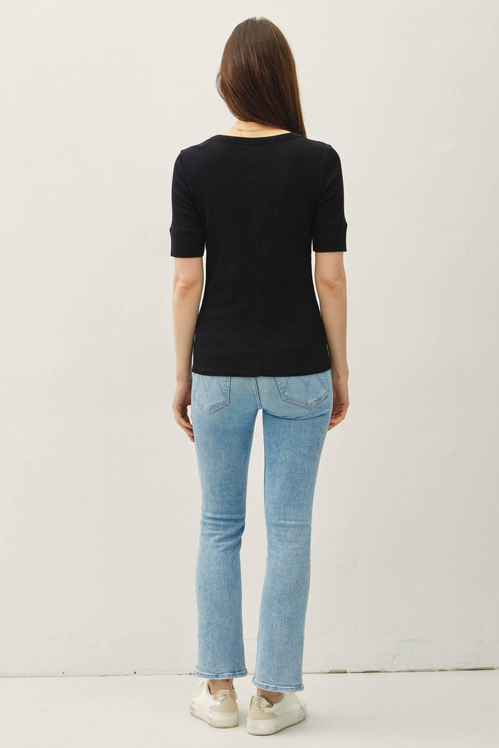 SHORT SLEEVE HENLEY NECK TOP