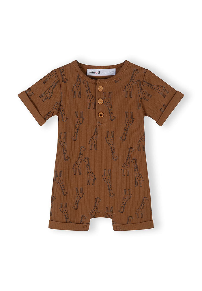 Ribbed Rompers 3-Pack, Giraffe & Stripe, Beige Brown - 2