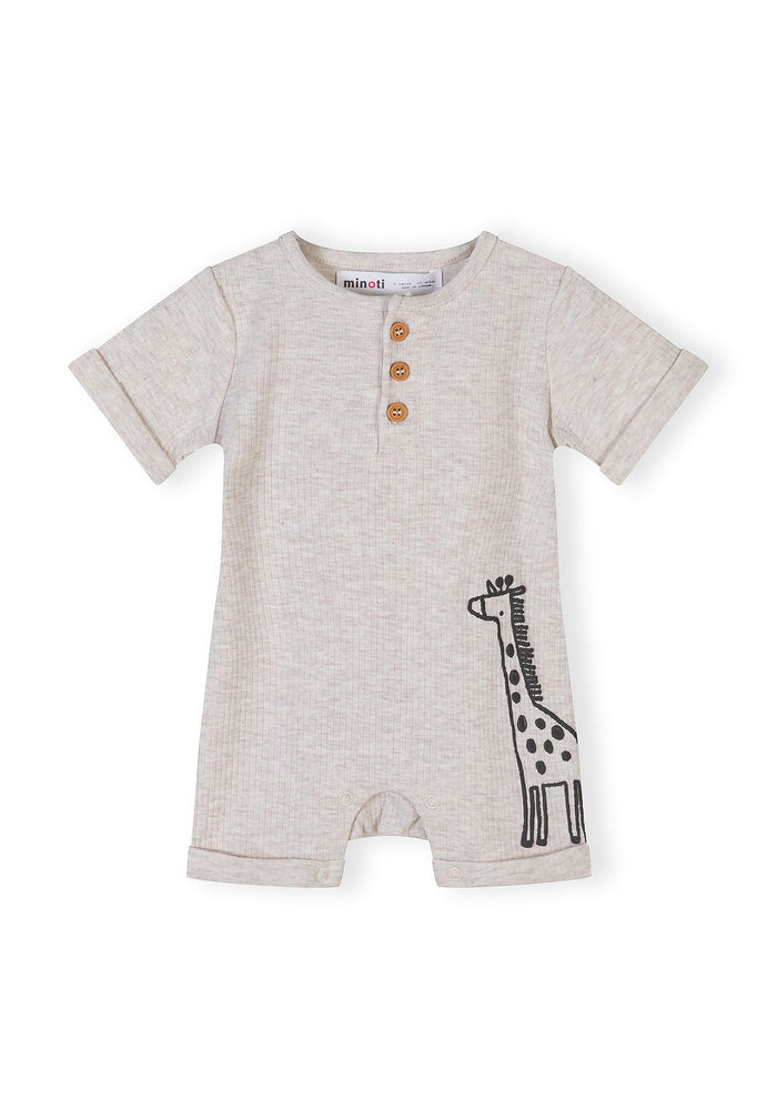 Ribbed Rompers 3-Pack, Giraffe & Stripe, Beige Brown - 4