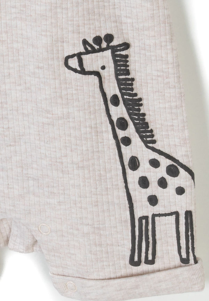 Ribbed Rompers 3-Pack, Giraffe & Stripe, Beige Brown - 6