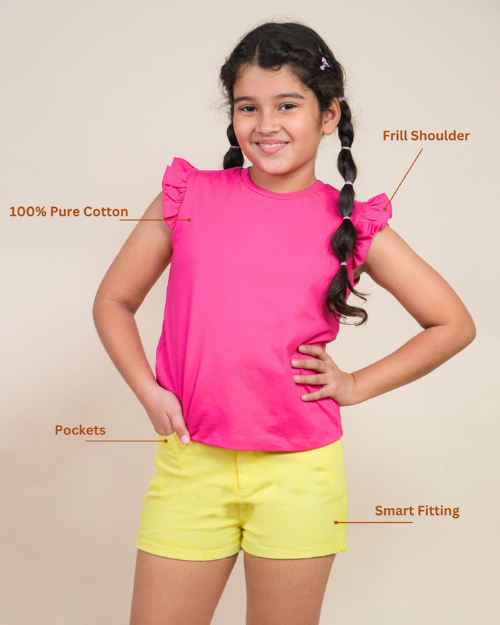 Shorts and Top Set for Girls – Yellow Pink