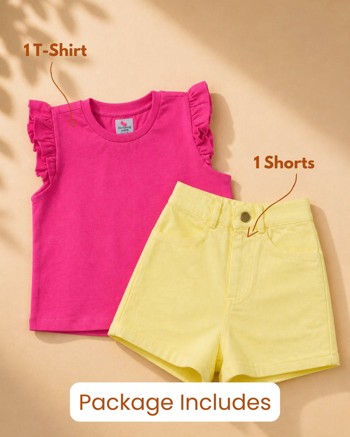 Shorts and Top Set for Girls – Yellow Pink