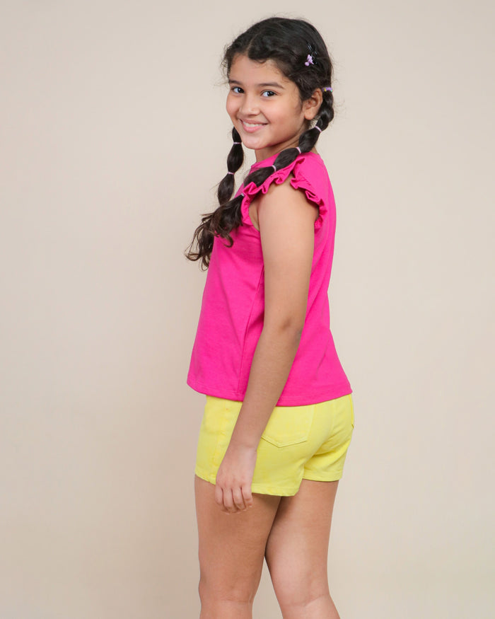 Shorts and Top Set for Girls – Yellow Pink