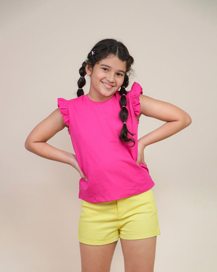 Shorts and Top Set for Girls – Yellow Pink