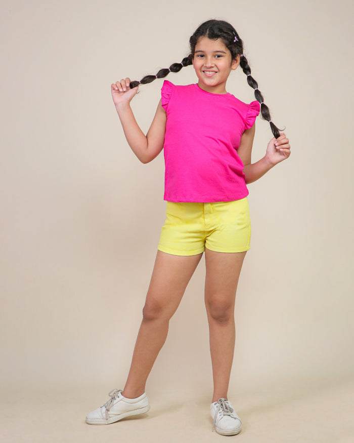 Shorts and Top Set for Girls – Yellow Pink