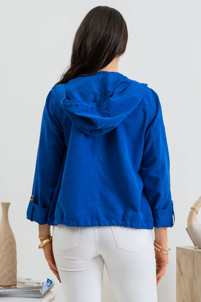 SNAP BUTTON ZIP UP HOODED JACKET