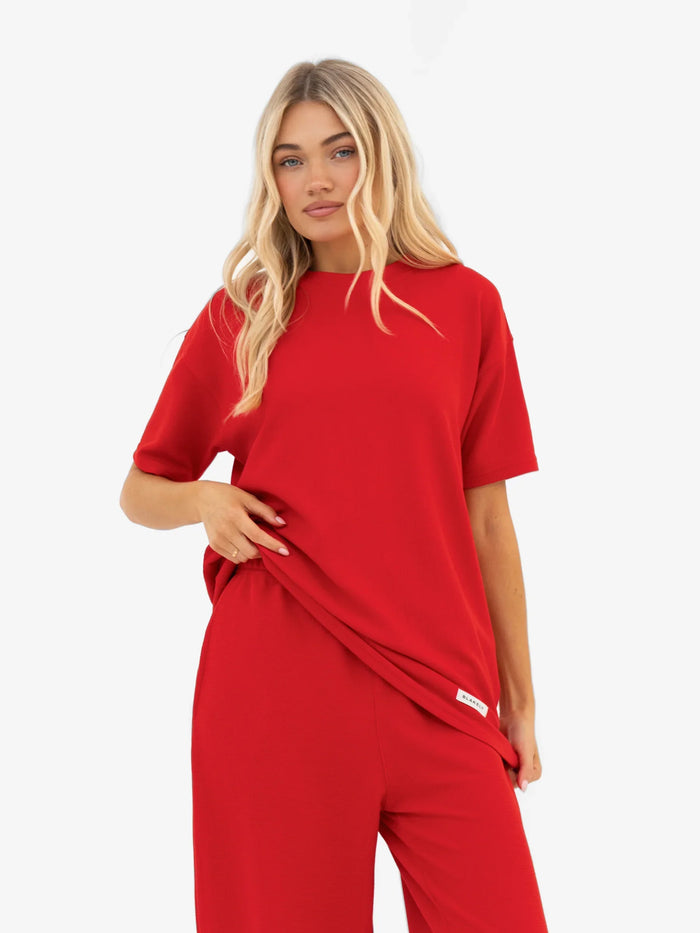 Soft Waffle Oversized T-Shirt - Red