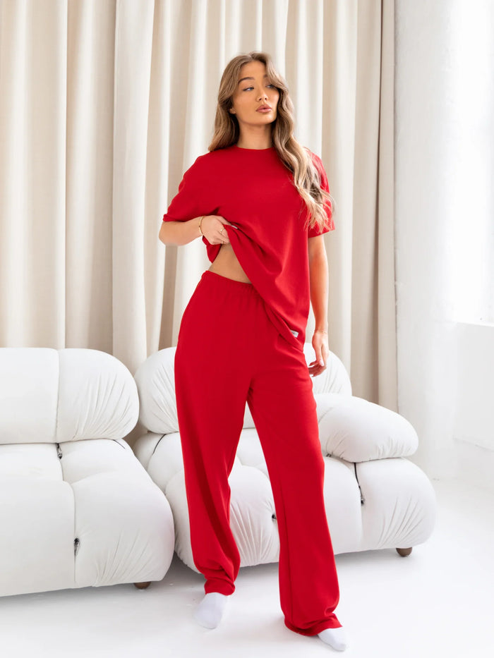 Soft Waffle Oversized T-Shirt - Red
