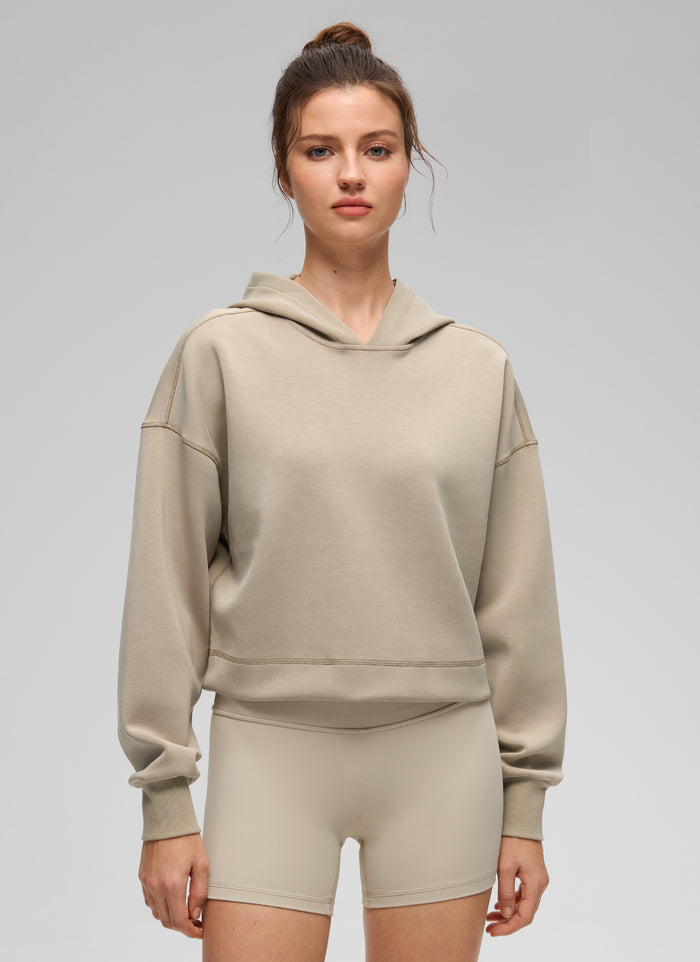CRZ YOGA Women SoftAura Cropped Pullover Hoodis Long Sleeve Oak
