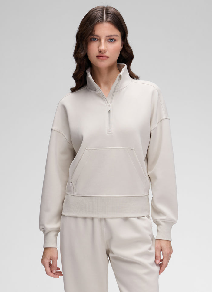 CRZ YOGA Women SoftAura Halfzip Sweatshirt Pullover Long Sleeve Pocket Milky White