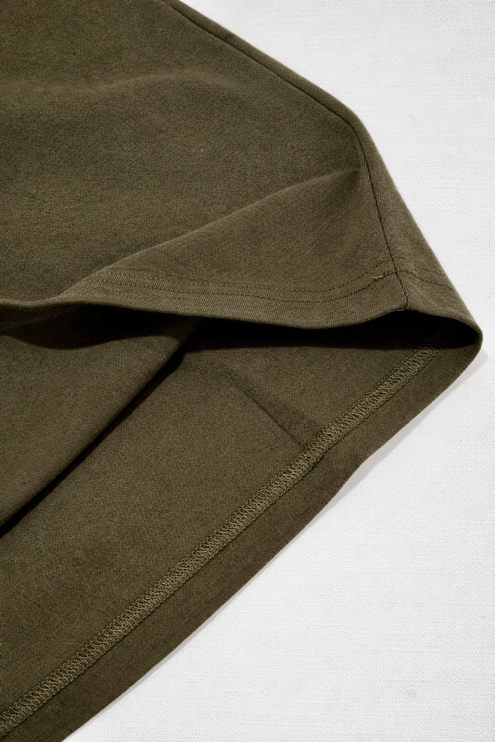 Standard-Fit Crew-Neck T-Shirt sleeve hem close-up in olive taupe cotton