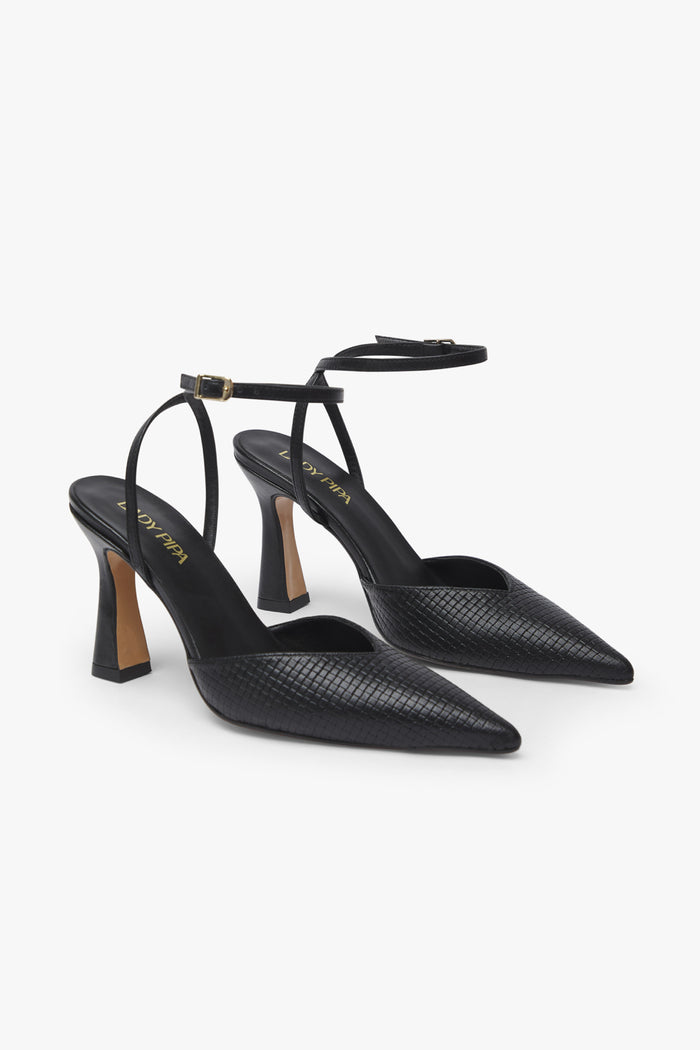 Stiletto Valma Negro de tacón medio con plataforma stiletto de Lady Pipa para completar looks de invitada.