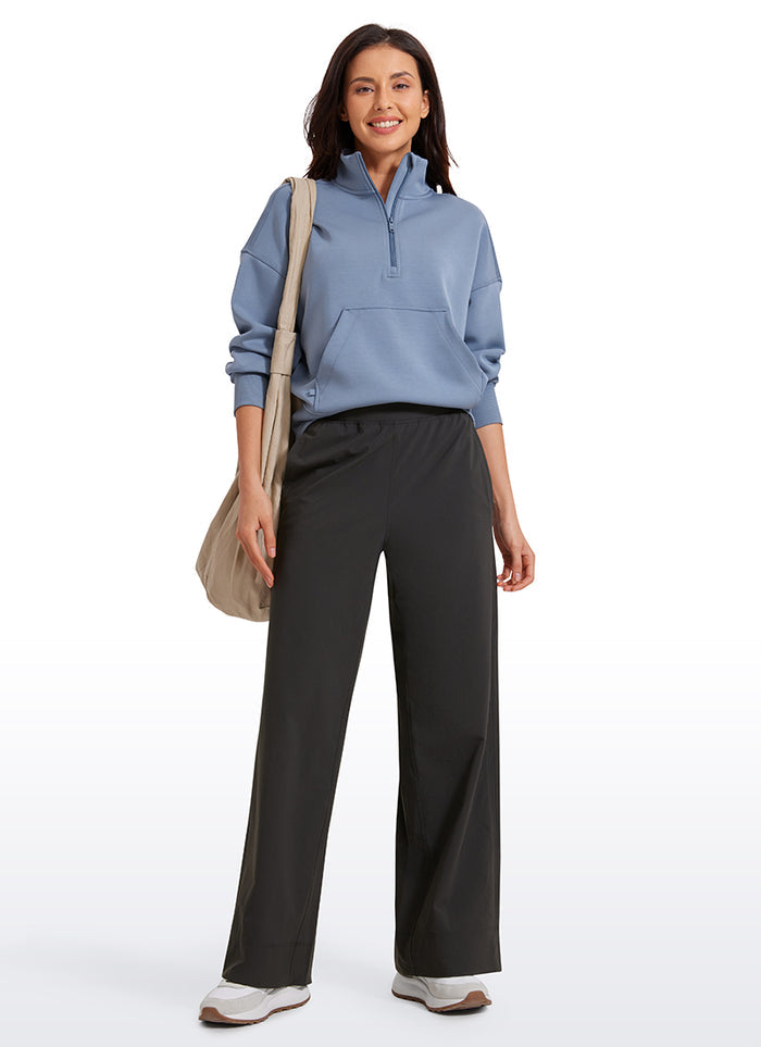 CRZ YOGA Women Stretch Wide Leg High Waisted Casual Pants 30" Ink Gray