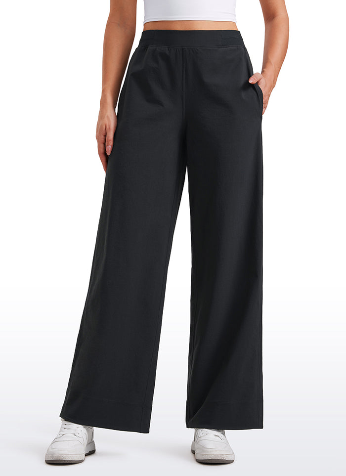 CRZ YOGA Women Stretch Wide Leg High Waisted Casual Pants 30" Black